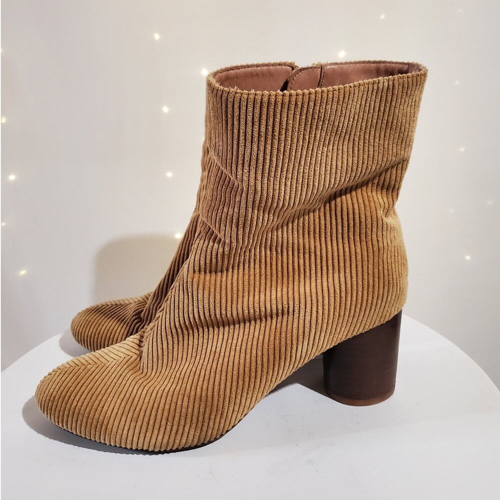 Madewell The Kaila Corduroy Stacked Block Heel Boots Womens Size 9 Distant Sand